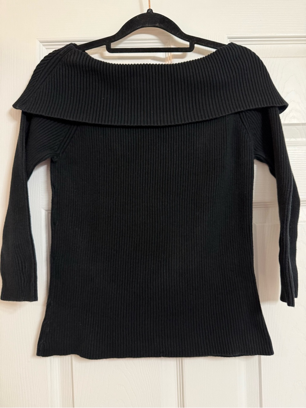 Falls Creek Black Ribbed Off-the-Shoulder Sweater